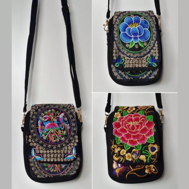 crossbody bag purse embroidered floral flower boho hippy ethnic festival vegan