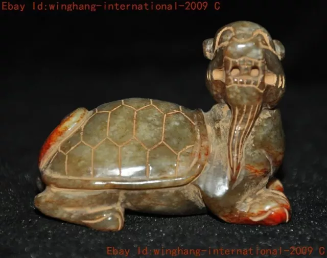 Chinese hetian Jade carved fengshui wealth lucky animal Dragon turtle statue