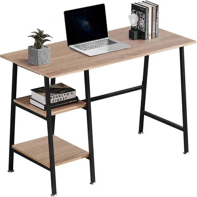 Computer Writing Wooden Study Table with 2 Tier Storage Shelves on Left or Right
