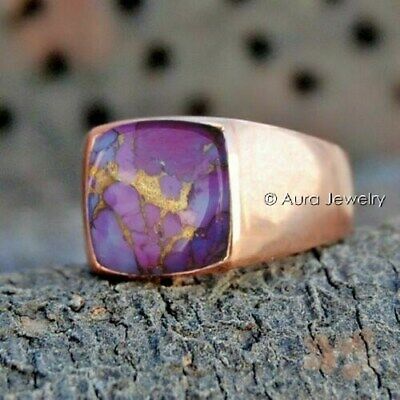  Solid 925 Sterling Silver Natural Purple Turquoise Gemstone  Mens Ring B271