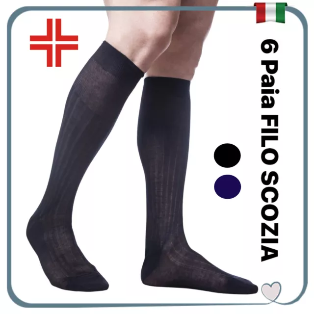 Set 6 Paia Calze SANITARIE Uomo Lunghe Cotone Filo di Scozia Calzini Lunghi da