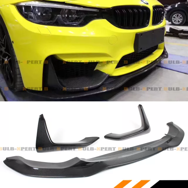 For 15-19 Bmw F80 M3 F82 M4 Psm Style Carbon Fiber Front Bumper Lip +  Splitters