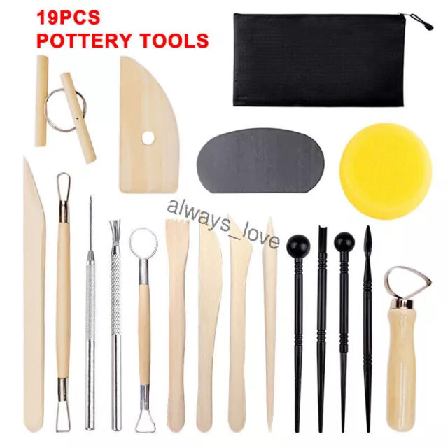 19PCS Art Clay Pottery Modeling Sculpting Tools Kit DIY Ceramics Carving Set