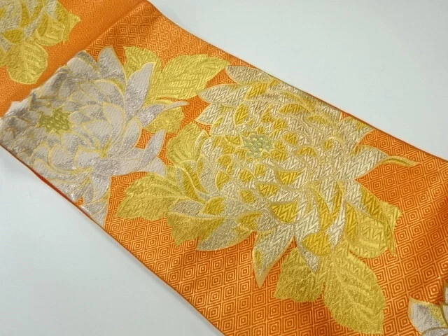 6436223: Japanese Kimono / Vintage Fukuro Obi / Woven Floral Plants