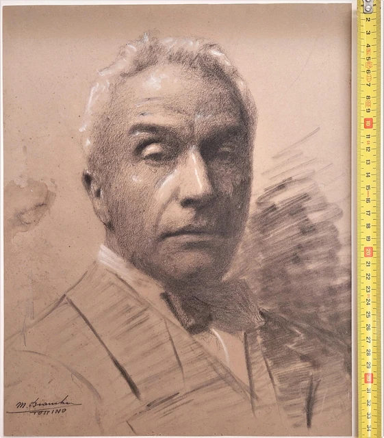 Disegno Ritratto di figura maschile firmato M. Bianchi Torino 1900 c.a.