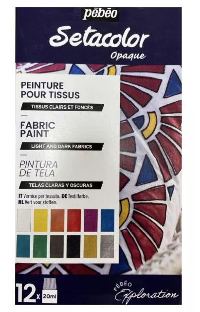 Pebeo Setacolor Tissu Peinture 12x 20ml Opaque Textile Feu &dark Matériel 757481