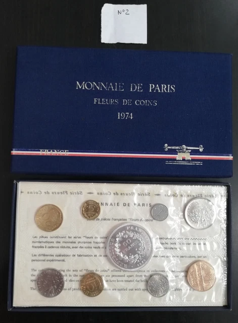 Coffret 1974 Monnaie De Paris Fleur De Coin Avec La 50 Francs Hercule 9 Monnaies