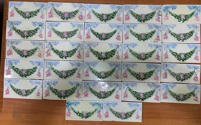 ENGALND BORDER TILES MAJOLICA VINTAGE ANTIQUE ARCHITECTURE COLLECTIBLE 27 pc
