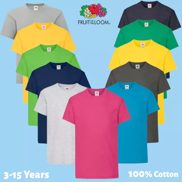 Boys Kids Girls T-shirt Fruit of The Loom Tee Shirt Short Sleeve Soft 3-13 Years