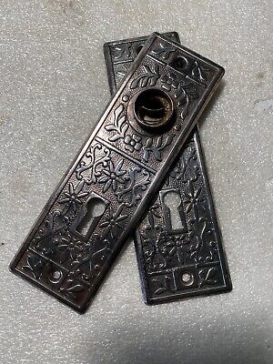 ANTIQUE  Pair Of STAMPED Steel  ART DECO/NOUVEAU PATTERN BACKPLATES 3