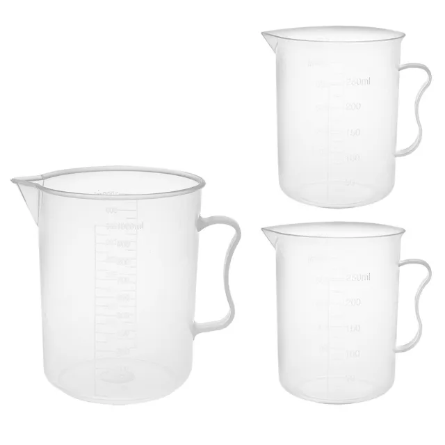 Laboratory Clear PP Plastic Measuring Cup Handled Beaker 300mL 1000mL Set of 3