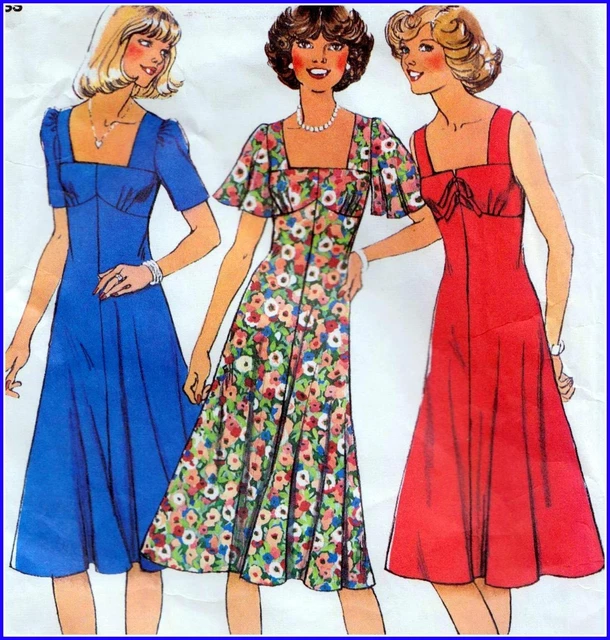 VINTAGE 70S DOES 30s TEA DRESS Sewing Pattern Bust 34" 87 cm RETRO