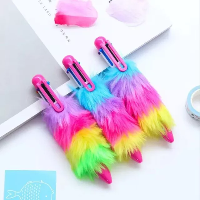 6PCS Retractable Plush Pen 6 Colors Rainbow Pen Ballpoint Pen  Party Favor