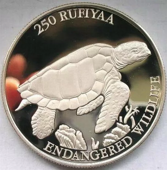 Maldives 1994 Sea Turtle 250 Rufiyaa Silver Coin,Proof