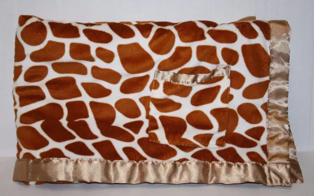 Babe Luxe Giraffe Baby Blanket Satin Edge Animal Print Cream Brown Pocket Sherpa