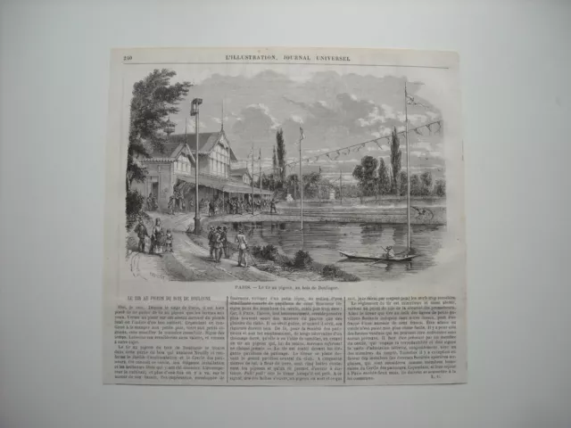 Gravure 1872. Paris. Le Tir Aux Pigeons Au Bois De Boulogne. Avec Explicatif.