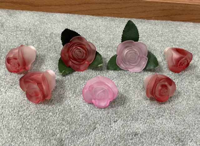7 Vintage Glass Rose Old World Christmas Light Covers Valentine's Day GUC