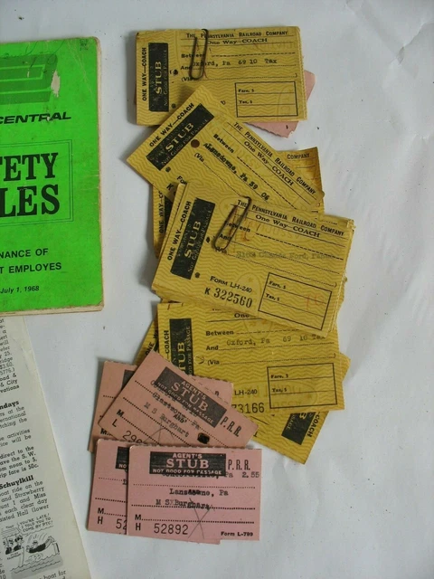 LOT Pennsylvania Railroad Items Safety Rules Ticket stubs PTC Travelers 1940s-60 2