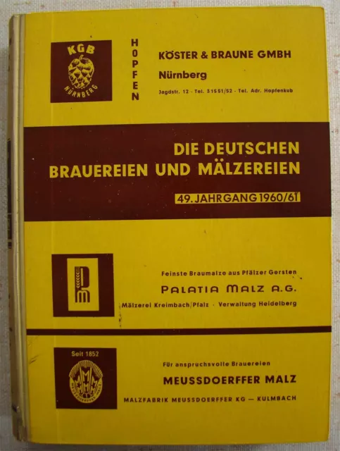 altes Brauerei Adressbuch von 1960/61 , Brauereien Deutschland Berlin , ohne DDR