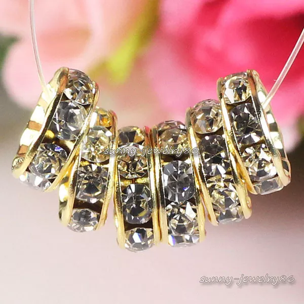 Gold Plated Czech Crystal Rhinestone Rondelle Spacer Beads 4mm,6mm,8mm,10mm