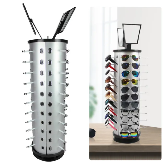 Rotating Sunglasses Display Rack 44 Pieces + Mirror Spinning Stand Glass Holder