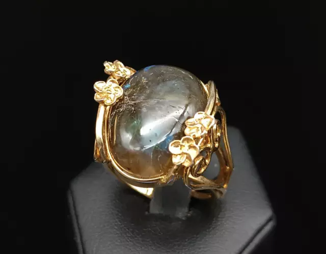 anello donna argento 925 placcato oro regolabile pietra di luna fiori