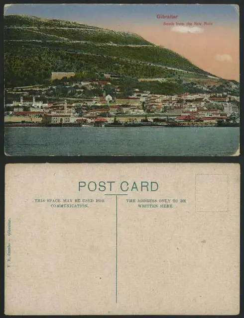 Gibraltar Old Colour Postcard - South from NEW MOLE & Panorama