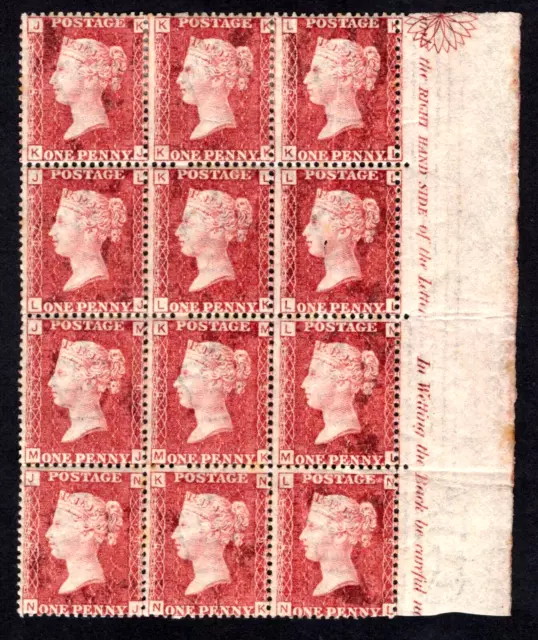 Qv Mint And U/Mint Block Of 1D Reds Plate 197 Marginal Inscription.