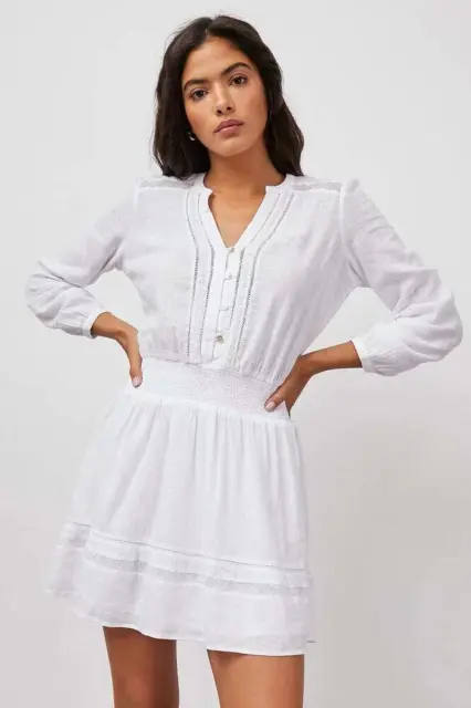 Brand New Mini Dress - Womens White Lace Cotton linen long sleeved dress