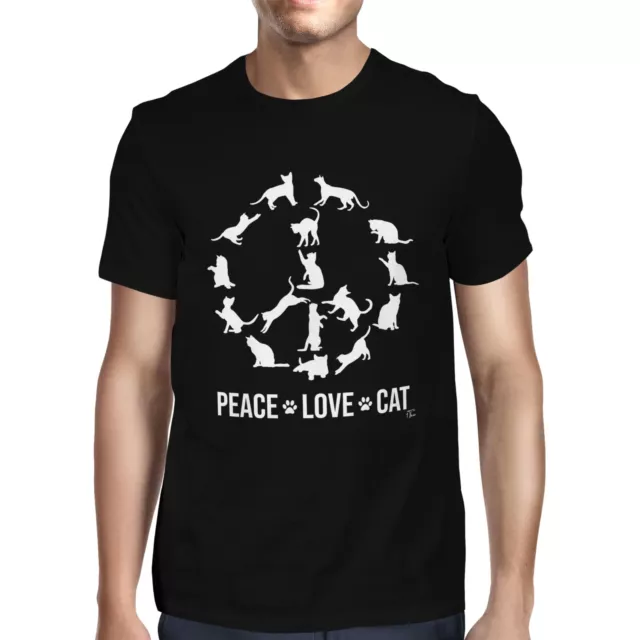 1Tee Mens Peace Love Cat T-Shirt