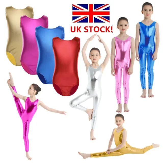 UK Girl Ballet Dance Leotard Gymnastics Dancewear Shiny Unitard Jumpsuit Costume