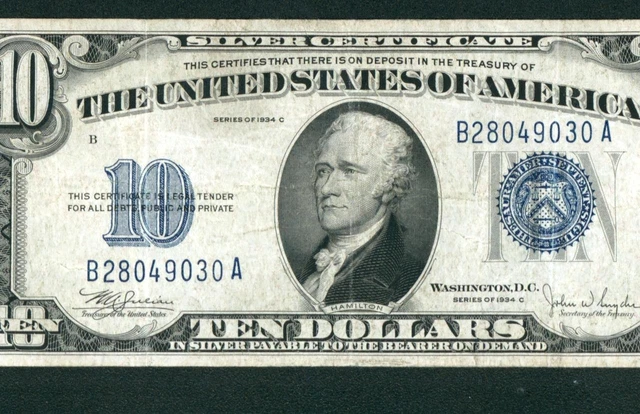 $10 1934 C Silver Certificate ** DAILY CURRENCY AUCTIONS COMBINED SHIPPING