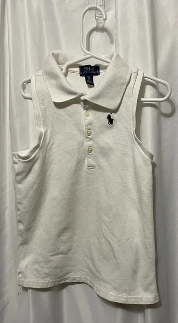 polo ralph lauren girls collared sports tank white pique racer back logo S/P 7