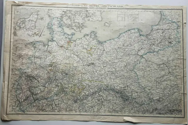 Landkarte Nord und Mittel Deutschland Dänemark Ziegler 1:1.900.000 Stein Atlas 3