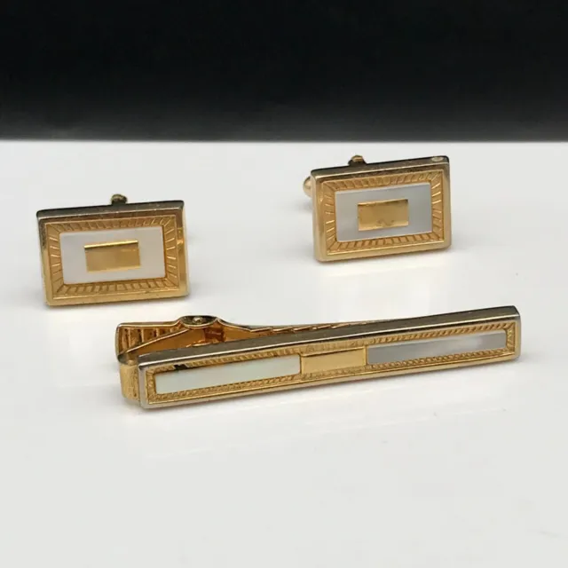 Anson Two Tone Cuff Links and Tie Bar, Vintage Mid Century Gold and Silver Tone
