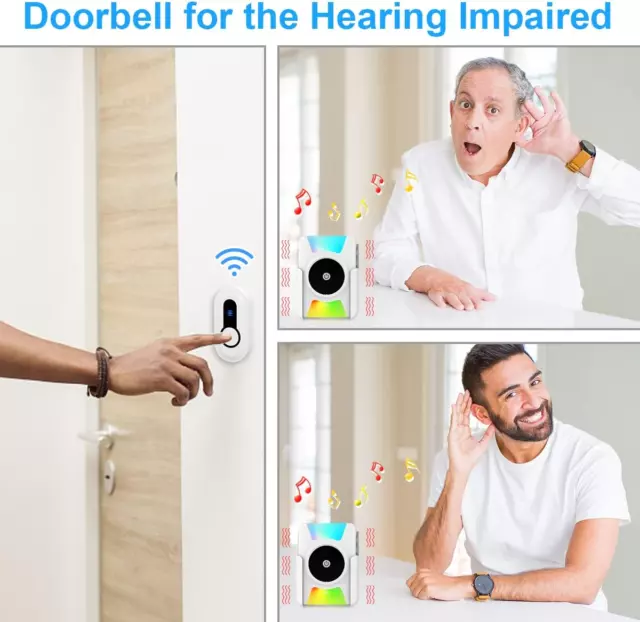 Wireless Doorbell Door Chimes Battery Operated Vibrating LED Flashing, Doorbells 2