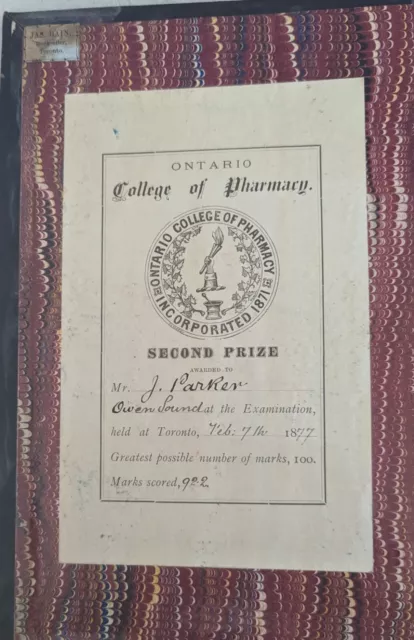 medical book  1874 Ontario College Of Pharmacy  book