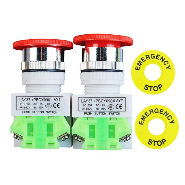 thumbnail image 2 of LAY37 Red Mushroom Emergency Stop Push Button Switch - DPST 1NO 1NC, AC660V 10A 2 of 6