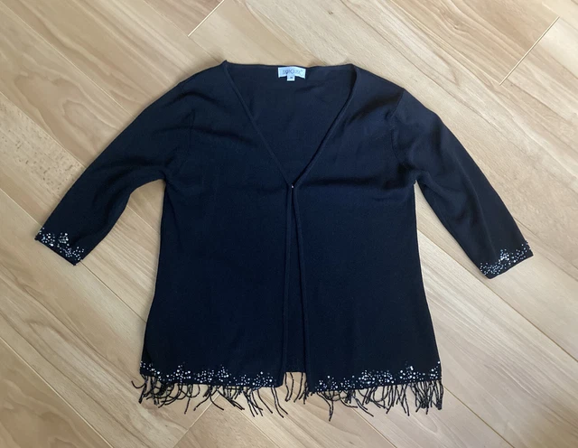 LADIES FAY LOUISE black half sleeve sequin beaded Tassel cardigan