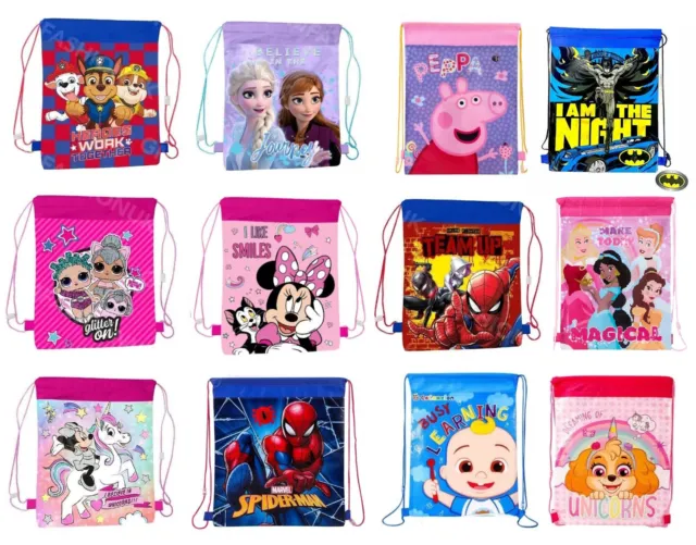 Kids Boys Girls Character School PE Swim Shoe Sports Drawstring Bag Backpack