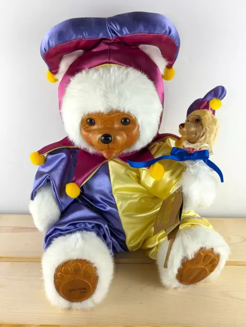 Robert Raikes Bear The Court Jester Wood Face 1990 Tags  Applause Inc Signed 17"