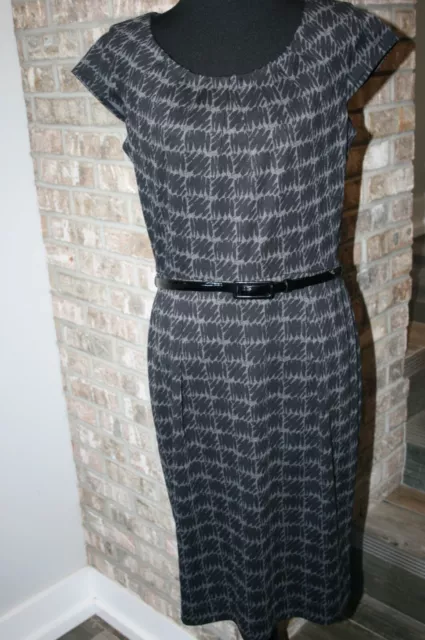 Calvin Womens Black Gray Cap Sleeve Belted Career Sheath Dress SZ 8