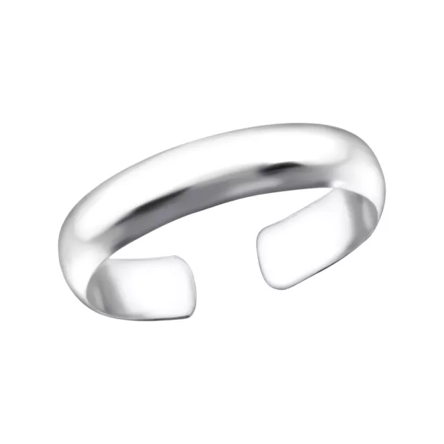 925 Sterling Silver Solid Round Highly Polished Smooth Toe Ring Adjustable