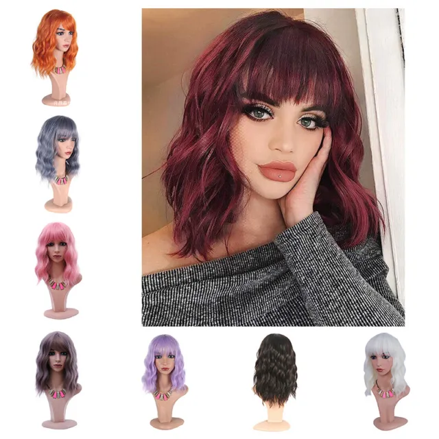Short Wavy Curly Hair Bob Wigs With Bangs Synthetic Wig For Women Cosplay Party