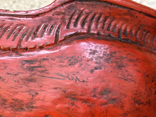 Carved Wooden Teak Red Lacquer Rice Scoop Monkey Burmese Myanmar 18" 5