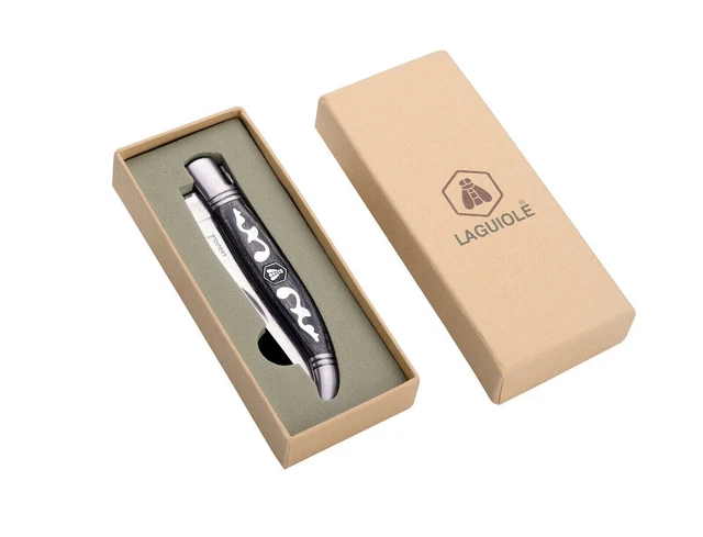 Coltello Tascabile Coltellino Laguiole Manico Legno Grigio Idea Regalo Cucina
