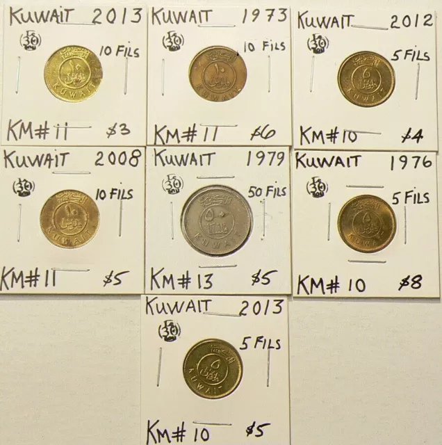 1973 to 2013 Kuwait 5 10 50 Fils Lot of 7 #5050z