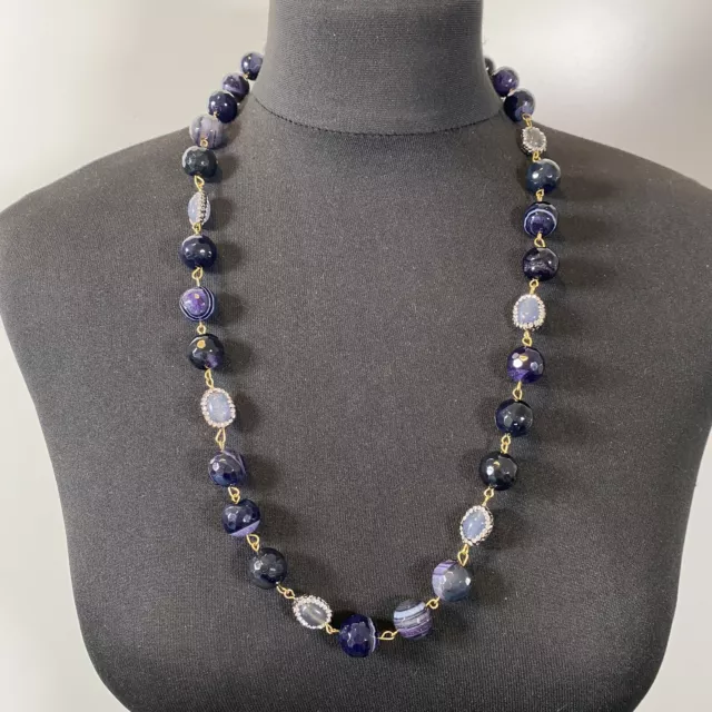 STATEMENT Chunky Gemstone Beaded Necklace Long Pretty Retro Boho Amethyst Quartz