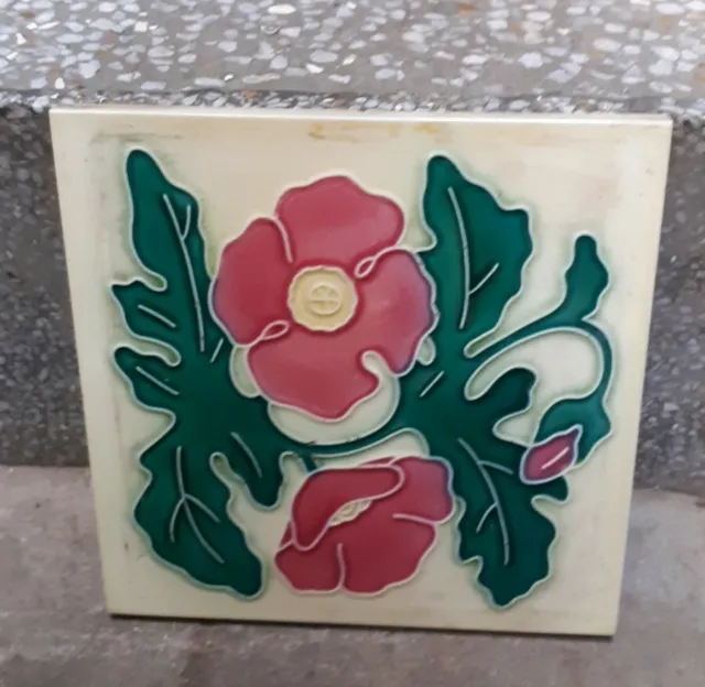 Rare Flower Ceramic Tile  Porcelain Vintage Art Made In Japan