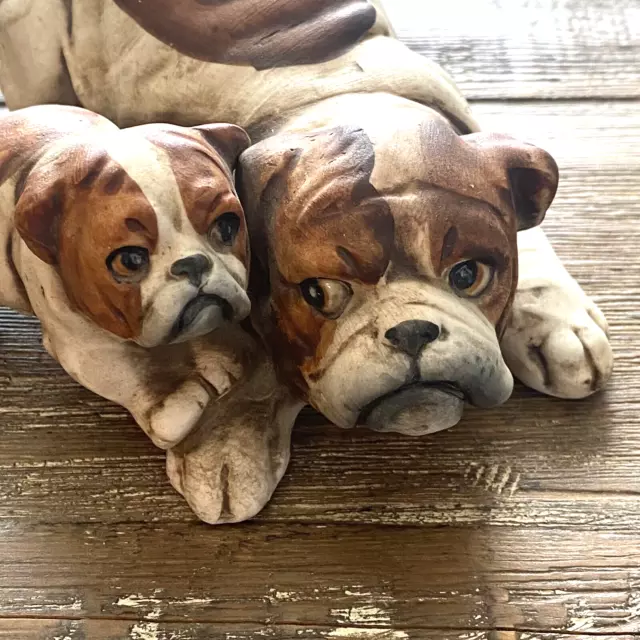 VTG English Bulldog Mom & Baby Pup UCTCI Japan Bisque Porcelain Figurine 2